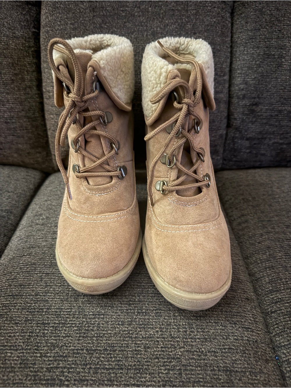 Limelight Brown Suede Lace-Up Ankle Boots with Sherpa Collar